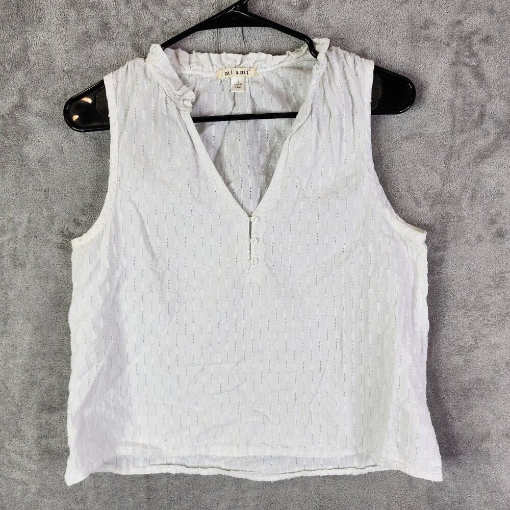 Womens White Miami Blouse Sleeveless Embroidered V Neck Boho Size S